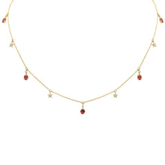 SPECIAL!.90ct G SI 14K Yellow Gold Diamond & Red Sapphire Gemstone Pendant Necklace 16+2" Ext Long Chain