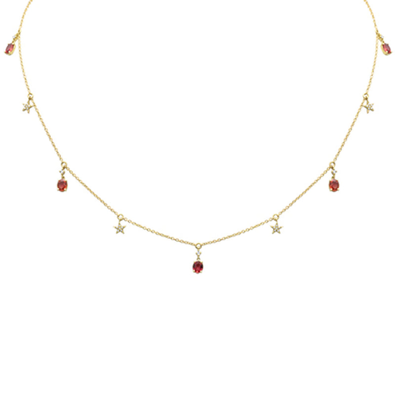 SPECIAL!.90ct G SI 14K Yellow Gold Diamond & Red Sapphire Gemstone Pendant Necklace 16+2" Ext Long Chain