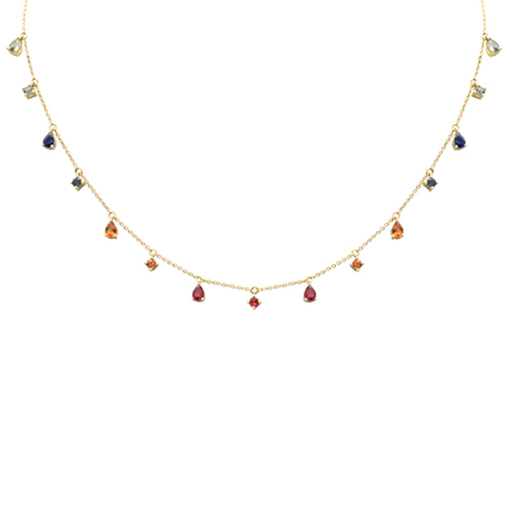 SPECIAL! 1.86ct G SI 14K Yellow Gold Multi Color Gemstone Pendant Necklace 16+2" Ext Long Chain