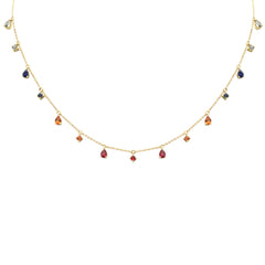 SPECIAL! 1.86ct G SI 14K Yellow Gold Multi Color Gemstone Pendant Necklace 16+2" Ext Long Chain
