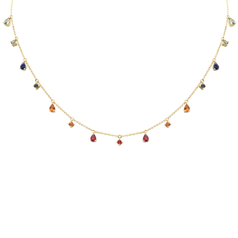 SPECIAL! 1.86ct G SI 14K Yellow Gold Multi Color Gemstone Pendant Necklace 16+2" Ext Long Chain