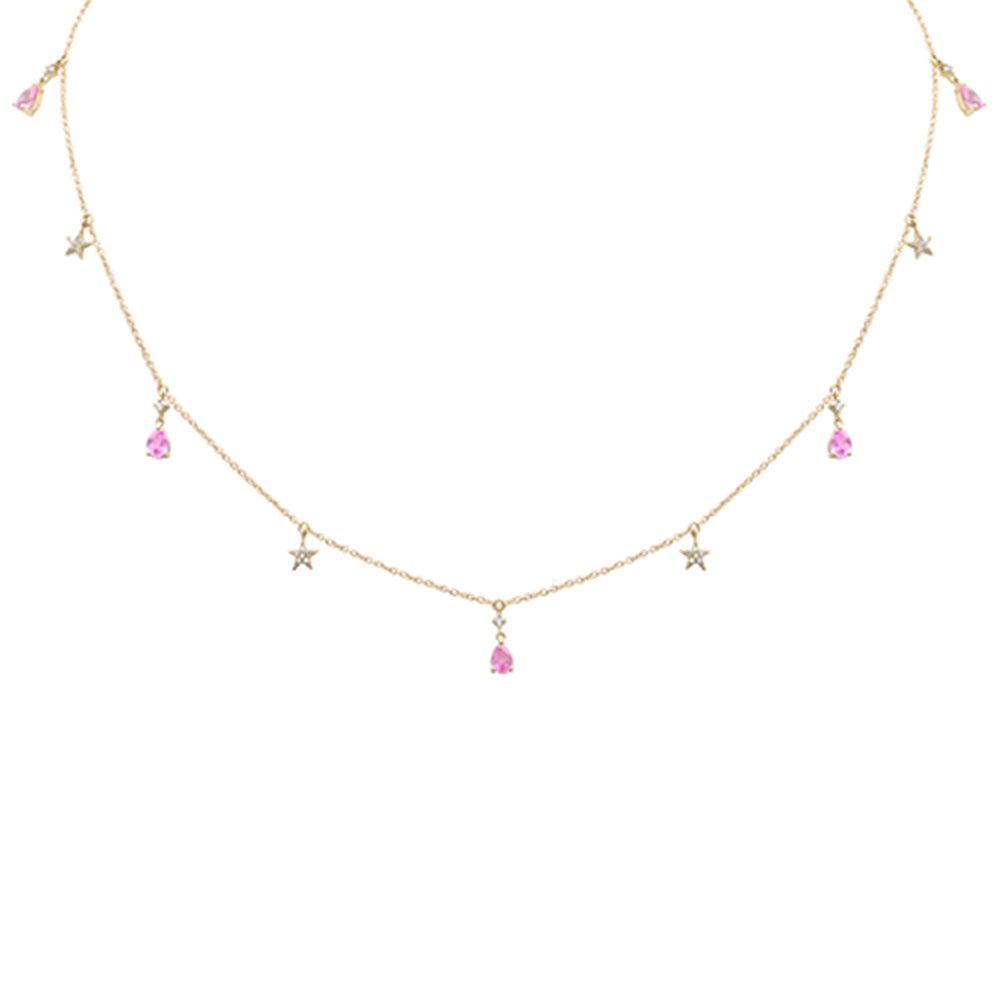DIAMOND CLOSEOUT! 1.00ct G SI 14K Yellow Gold Diamond & Pink Sapphire Gemstone Pendant Necklace 16+2" Ext Long Chain
