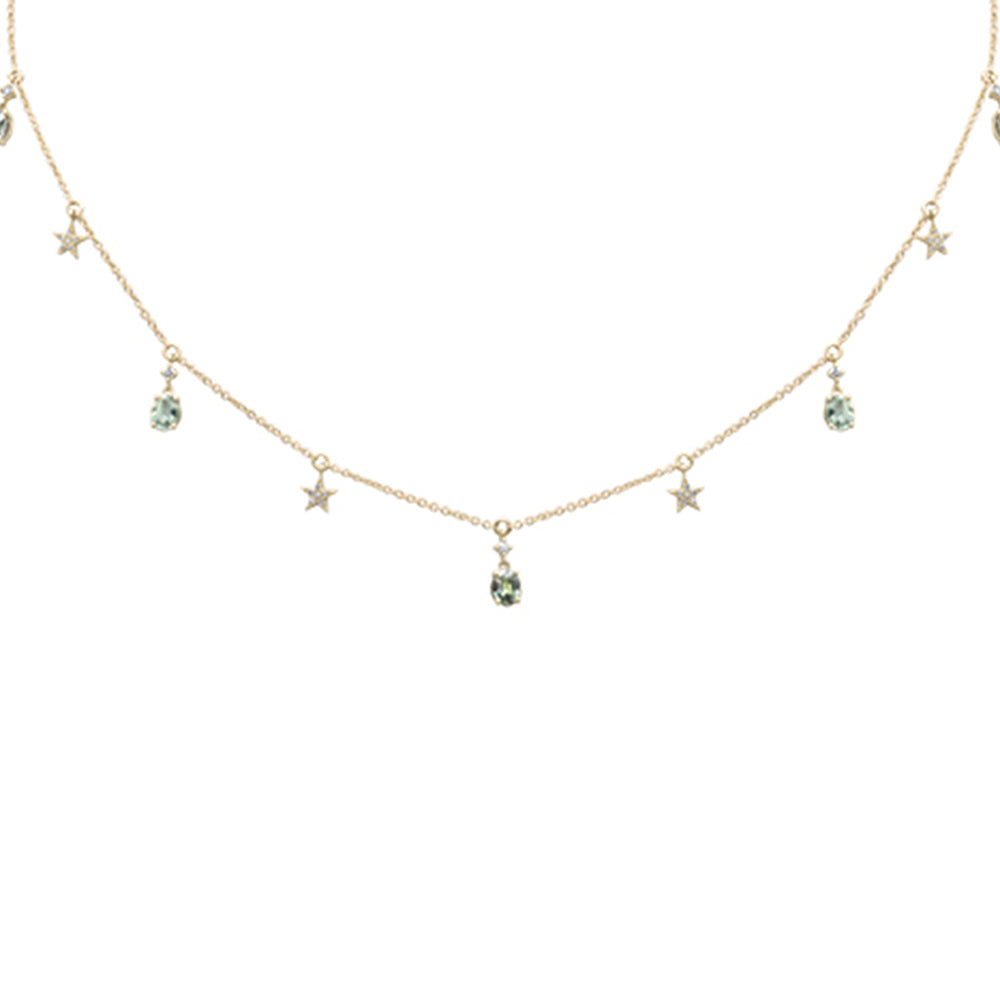 SPECIAL!1.53ct G SI 14K Yellow Gold Diamond & Green Sapphire Gemstone Pendant Necklace 16+2" Ext Long Chain