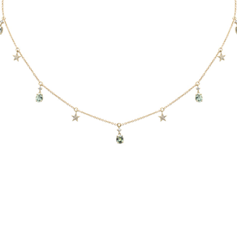 SPECIAL!1.53ct G SI 14K Yellow Gold Diamond & Green Sapphire Gemstone Pendant Necklace 16+2" Ext Long Chain