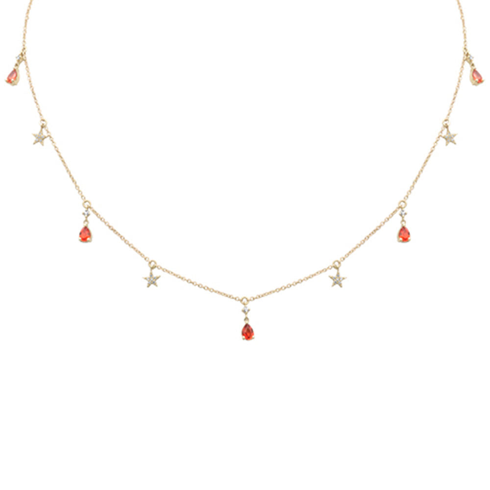 SPECIAL! .73ct G SI 14K Yellow Gold Diamond & Red Sapphire Gemstone Pendant Necklace 16+2" Ext Long Chain