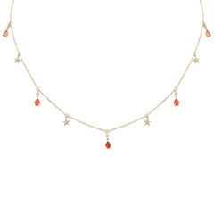 SPECIAL! .73ct G SI 14K Yellow Gold Diamond & Red Sapphire Gemstone Pendant Necklace 16+2" Ext Long Chain