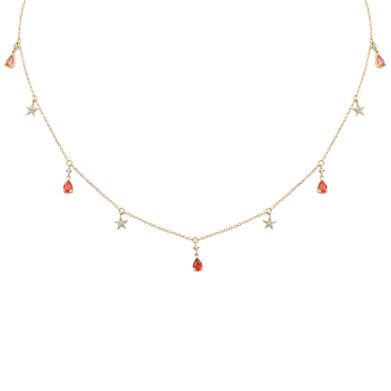 SPECIAL! .73ct G SI 14K Yellow Gold Diamond & Red Sapphire Gemstone Pendant Necklace 16+2" Ext Long Chain