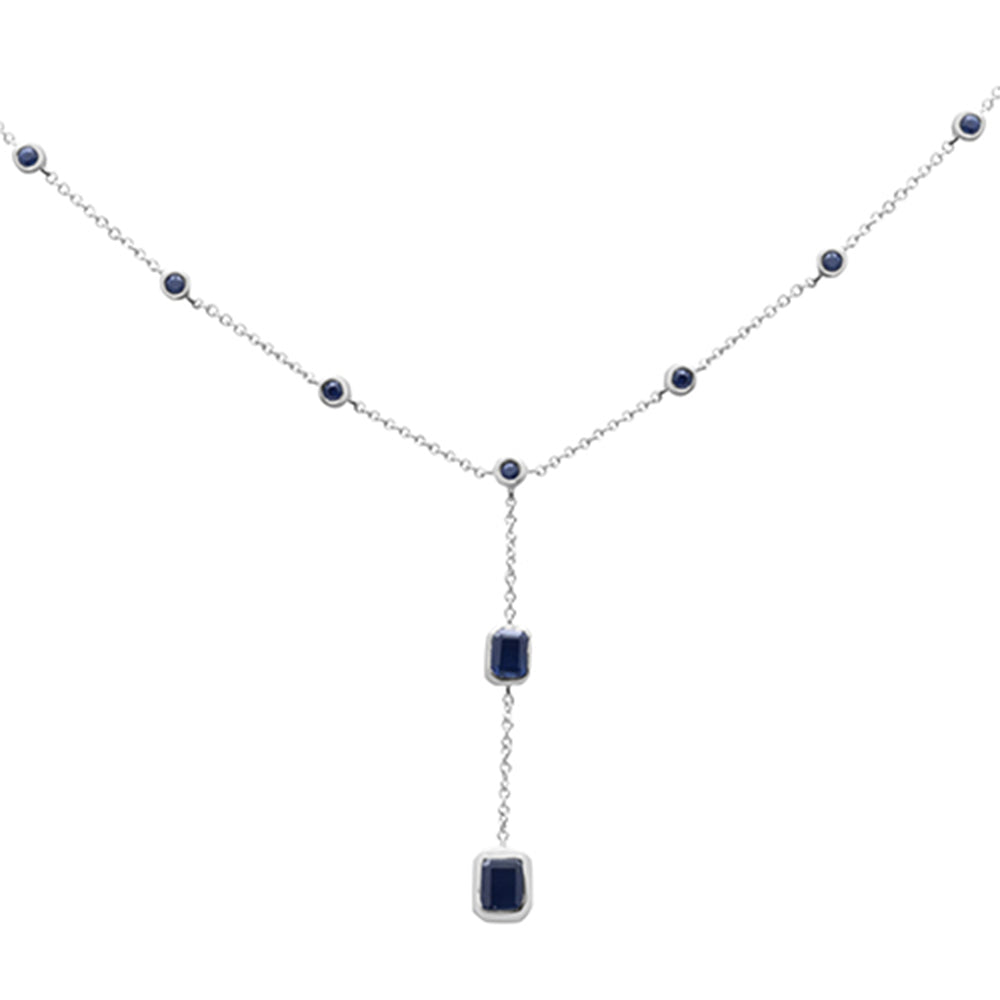 SPECIAL! 1.15ct G SI 14k White Gold Blue Sapphire Gemstones Drop Lariat Pendant Necklace  16+2" Long Chain