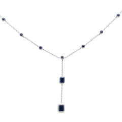 SPECIAL! 1.15ct G SI 14k White Gold Blue Sapphire Gemstones Drop Lariat Pendant Necklace  16+2" Long Chain