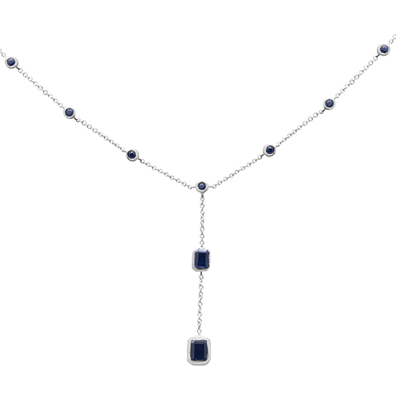 SPECIAL! 1.15ct G SI 14k White Gold Blue Sapphire Gemstones Drop Lariat Pendant Necklace  16+2" Long Chain