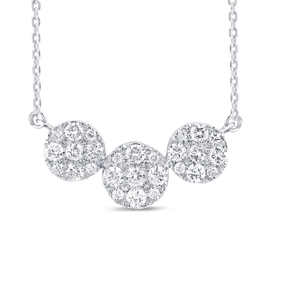 DIAMOND CLOSEOUT!  .97ct G SI 14k White Gold Diamond Round Shape Three Pendant Necklace 16+2" Long Chain