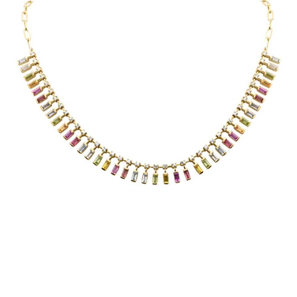 SPECIAL! 7.26ct G SI 14k Yellow Gold Diamond & Multi Color Gemstone Pendant Necklace 14+2" Ext Long Chain