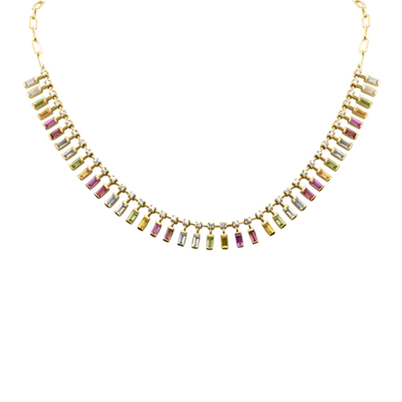 SPECIAL! 7.26ct G SI 14k Yellow Gold Diamond & Multi Color Gemstone Pendant Necklace 14+2" Ext Long Chain