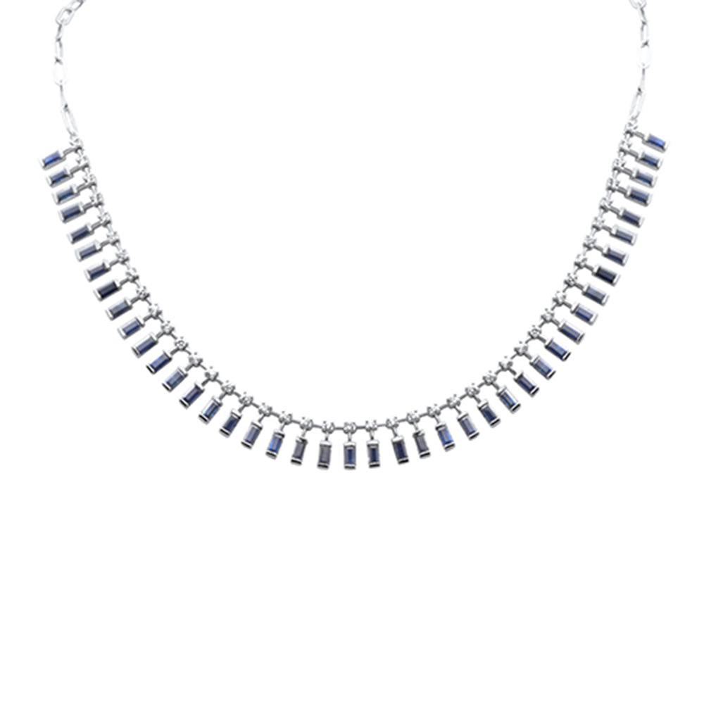 SPECIAL! 7.02ct G SI 14K White Gold Diamond & Blue Sapphire Gemstones Pendant Necklace 14+2" Ext Long Chain