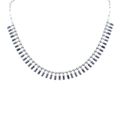 SPECIAL! 7.02ct G SI 14K White Gold Diamond & Blue Sapphire Gemstones Pendant Necklace 14+2" Ext Long Chain