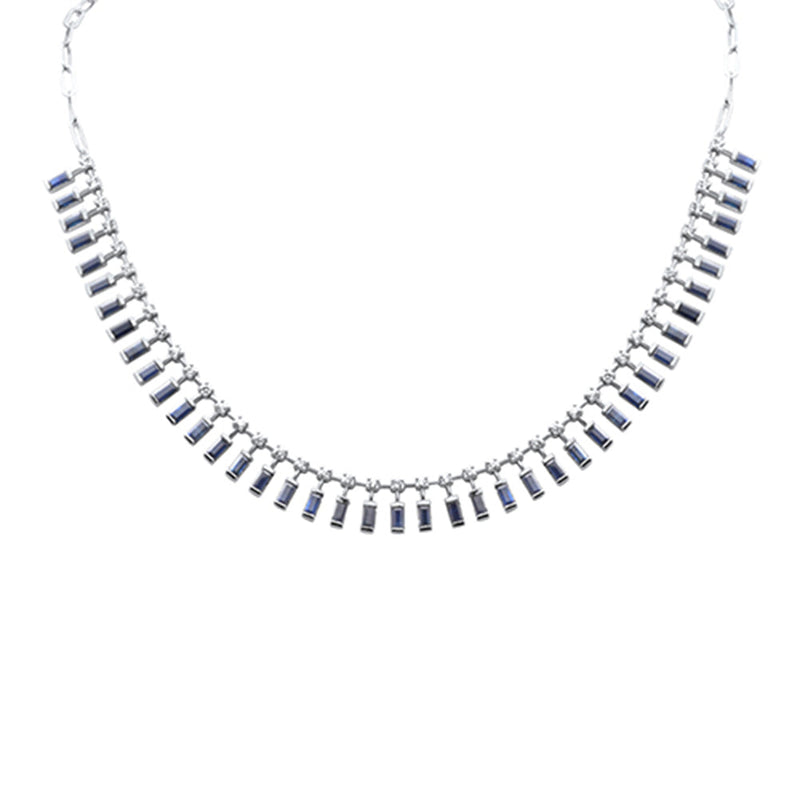 SPECIAL! 7.02ct G SI 14K White Gold Diamond & Blue Sapphire Gemstones Pendant Necklace 14+2" Ext Long Chain