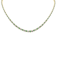 SPECIAL! 4.85ct G SI 14k Yellow Gold Diamond & Emerald Gemstones Graduated Tennis Necklace 16" Long