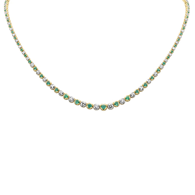 SPECIAL! 4.85ct G SI 14k Yellow Gold Diamond & Emerald Gemstones Graduated Tennis Necklace 16" Long