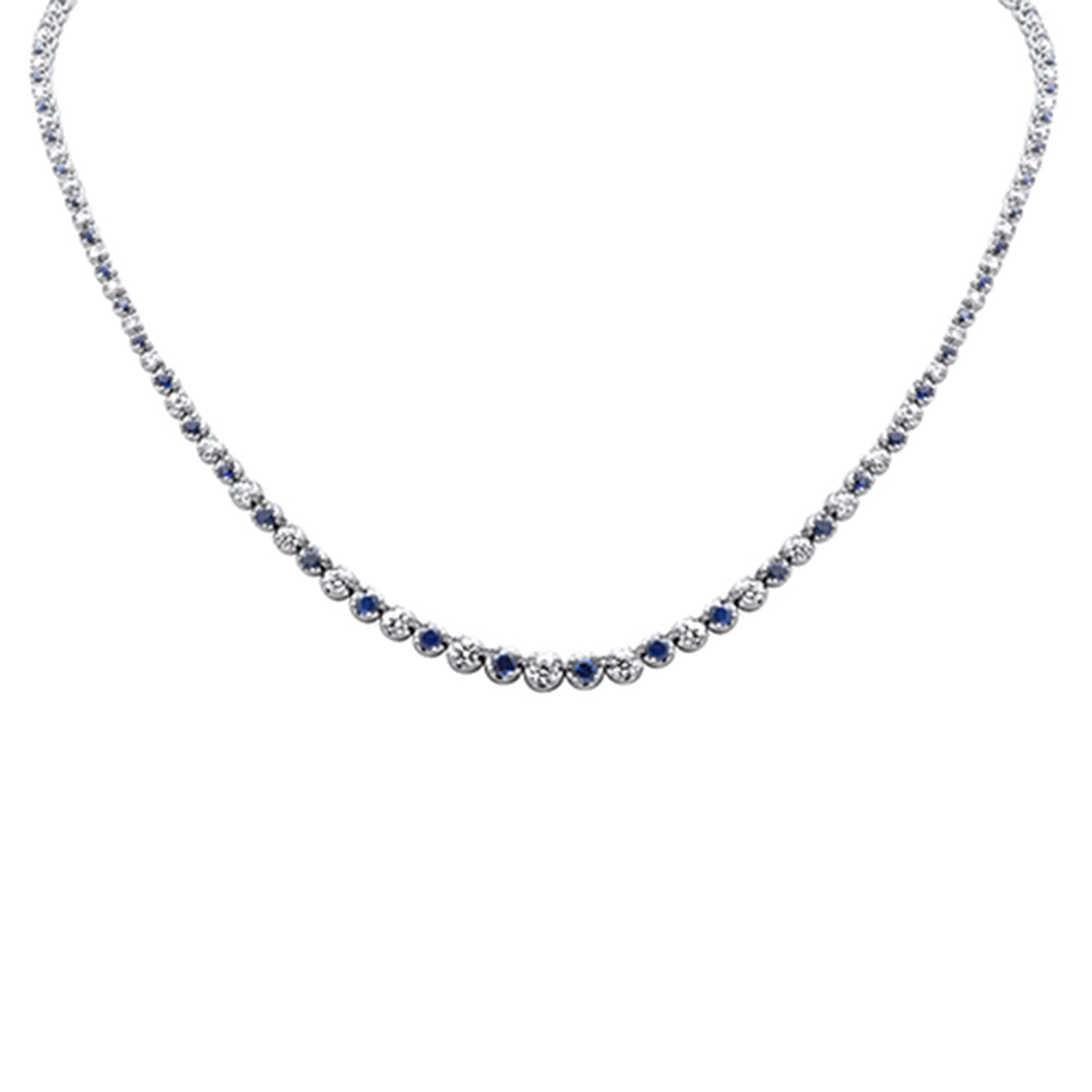SPECIAL! 5.32ct G SI 14K White Gold Diamond & Blue Sapphire Gemstones Graduated Tennis Necklace 16" Long