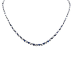 SPECIAL! 5.32ct G SI 14K White Gold Diamond & Blue Sapphire Gemstones Graduated Tennis Necklace 16" Long