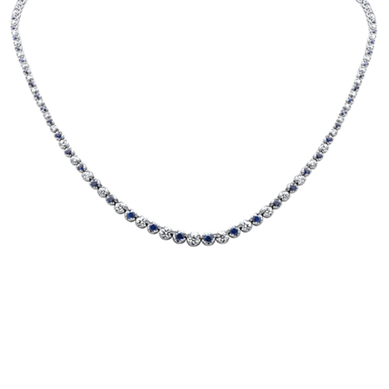 SPECIAL! 5.32ct G SI 14K White Gold Diamond & Blue Sapphire Gemstones Graduated Tennis Necklace 16" Long