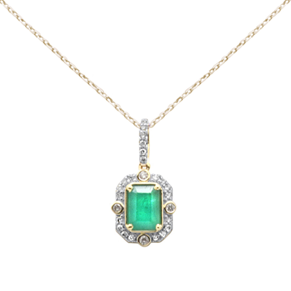 SPECIAL! 1.18ct SI 14K Yellow Gold Diamond & Emerald Gemstone Pendant Necklace 18" Long Chain