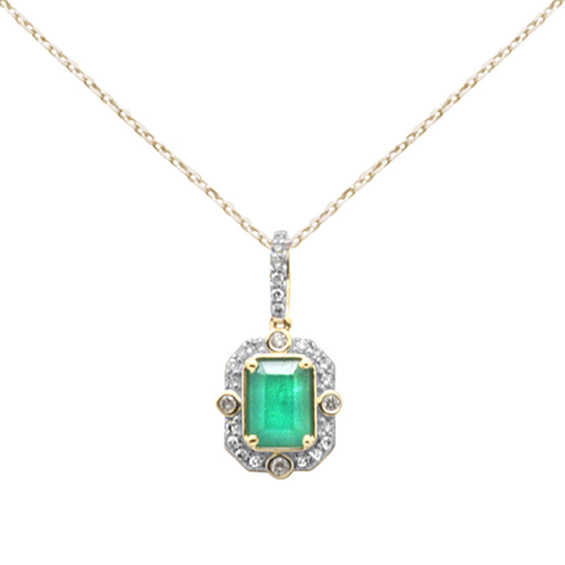 SPECIAL! 1.18ct SI 14K Yellow Gold Diamond & Emerald Gemstone Pendant Necklace 18" Long Chain