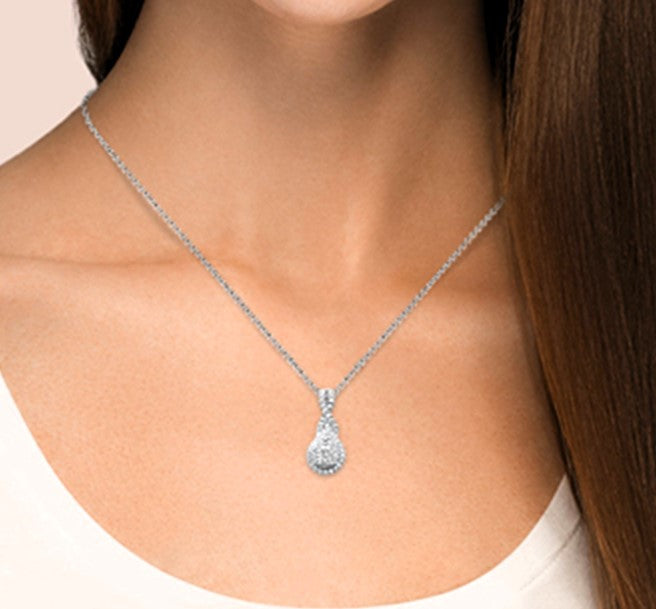 SPECIAL! .50ct G SI 14K White Gold Pear Shape Diamond Pendant Necklace  18" Long Chain