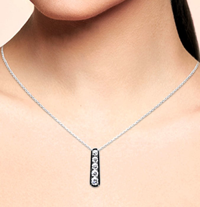 SPECIAL!.72ct G SI 14K White Gold Diamond 5-Stone Pendant Necklace 18" Long Chain