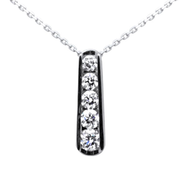 SPECIAL!.72ct G SI 14K White Gold Diamond 5-Stone Pendant Necklace 18" Long Chain