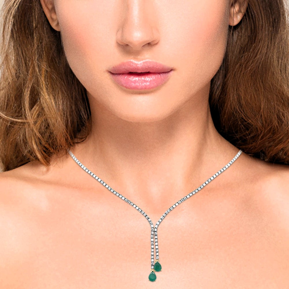 SPECIAL! 8.65ct G SI 14k Yellow Gold Diamond & Pear Shape Green Emerald Gemstones Drop Pendant Necklace 16+2" Ext Long Chain