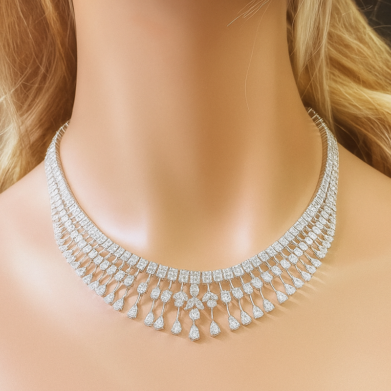 SPECIAL! 23.65ct G SI 14K White Gold Natural Diamond Exquisite Diamond Necklace 16" Long