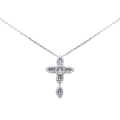 SPECIAL!.27ct G SI 14K White Gold Diamond Cross Pendant Necklace 18" Long
