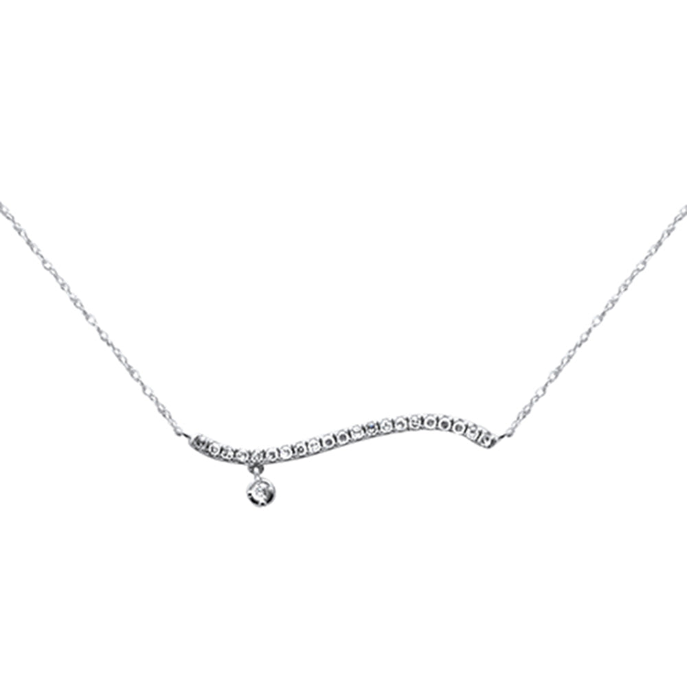 .22ct G SI 14K White Gold Diamond Sideways Bar Pendant 16" Long