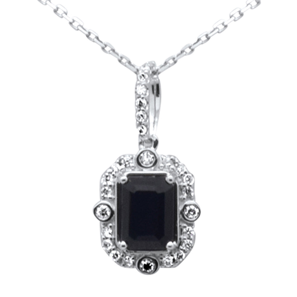 SPECIAL! 1.23ct G SI 14K White Gold Diamond & Blue Sapphire Gemstones Pendant Necklace 18" Long Chain