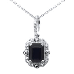 SPECIAL! 1.23ct G SI 14K White Gold Diamond & Blue Sapphire Gemstones Pendant Necklace 18" Long Chain