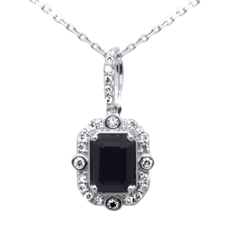 SPECIAL! 1.23ct G SI 14K White Gold Diamond & Blue Sapphire Gemstones Pendant Necklace 18" Long Chain