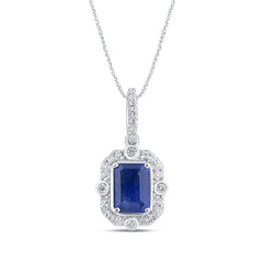 SPECIAL! 1.23ct G SI 14K White Gold Diamond & Blue Sapphire Gemstones Pendant Necklace 18" Long Chain