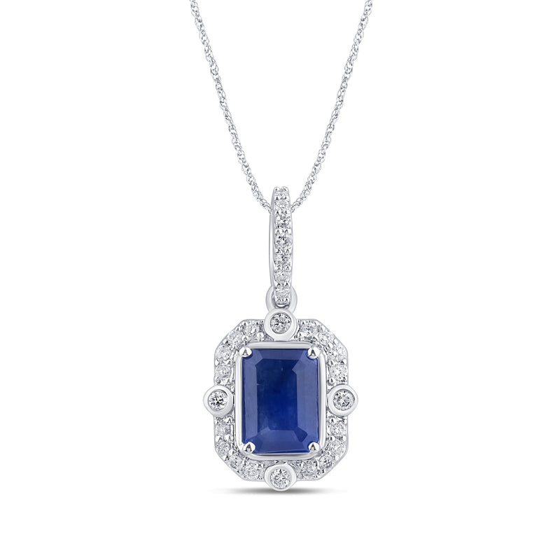 SPECIAL! 1.23ct G SI 14K White Gold Diamond & Blue Sapphire Gemstones Pendant Necklace 18" Long Chain
