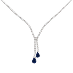 SPECIAL!9.90ct G SI 14K White Gold Diamond & Blue Sapphire Tennis Lariat Drop Necklace 16+2" Ext Long