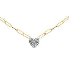 SPECIAL!  .13ct G SI 14K Yellow Gold Diamond Heart Paper Clip Pendant Neckalce 18" Long