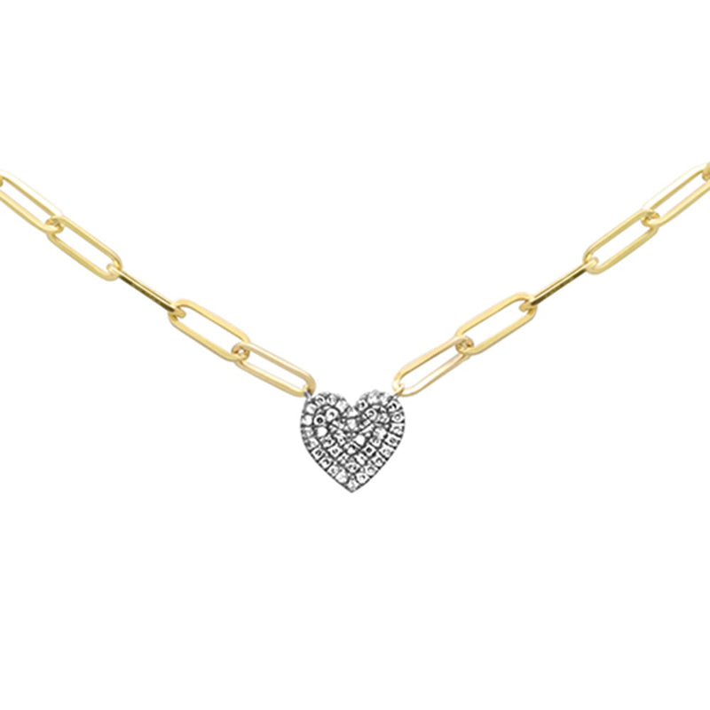 SPECIAL!  .13ct G SI 14K Yellow Gold Diamond Heart Paper Clip Pendant Neckalce 18" Long