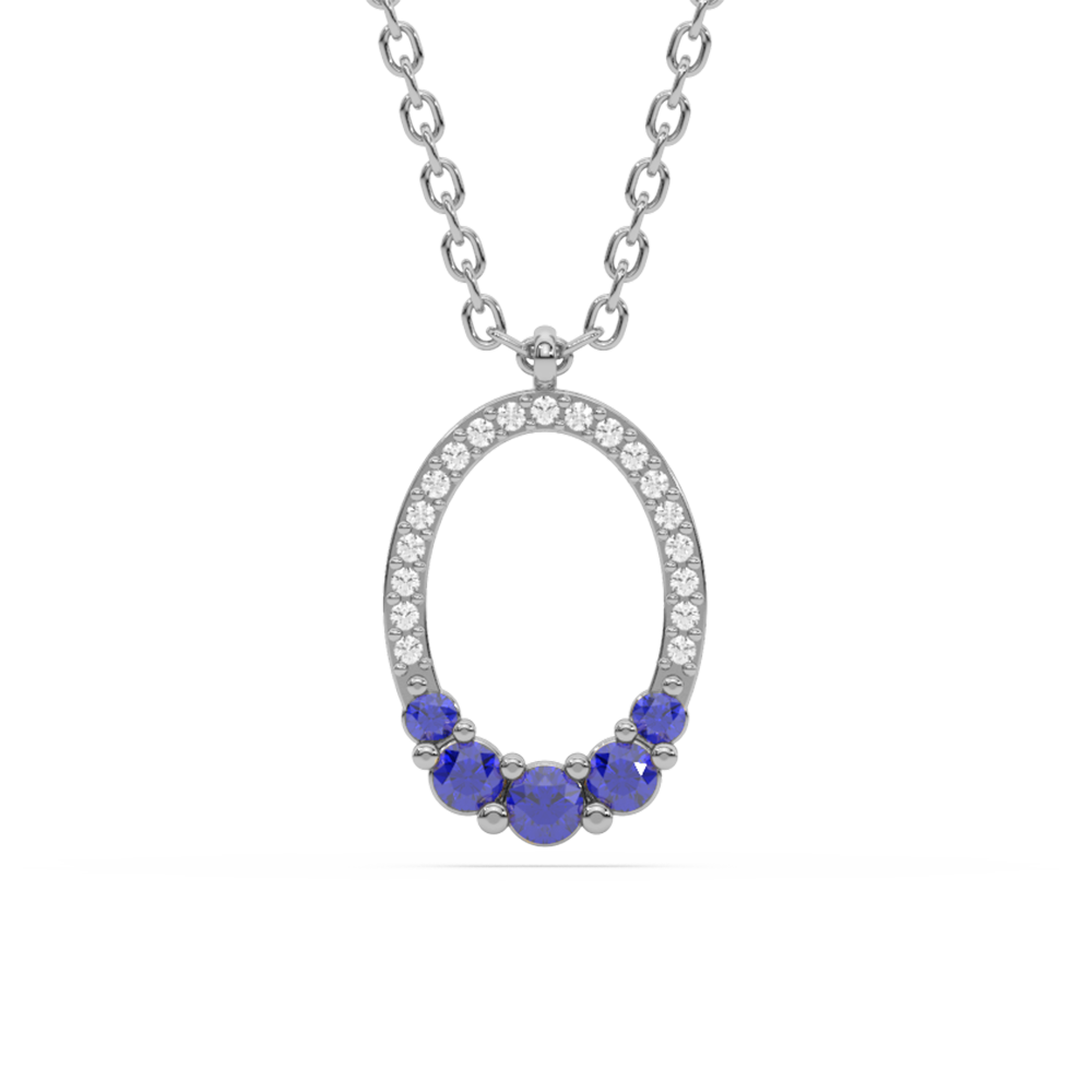 .25ct G SI 14K White Gold Diamond & Blue Sapphire Gemstones Pendant Necklace 18" Long