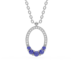 .25ct G SI 14K White Gold Diamond & Blue Sapphire Gemstones Pendant Necklace 18" Long
