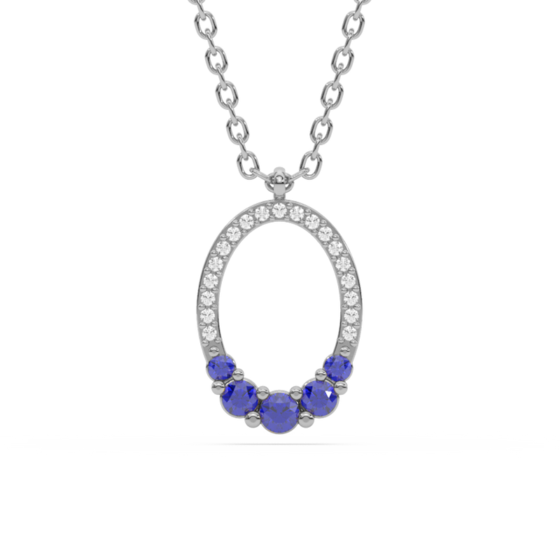 .25ct G SI 14K White Gold Diamond & Blue Sapphire Gemstones Pendant Necklace 18" Long
