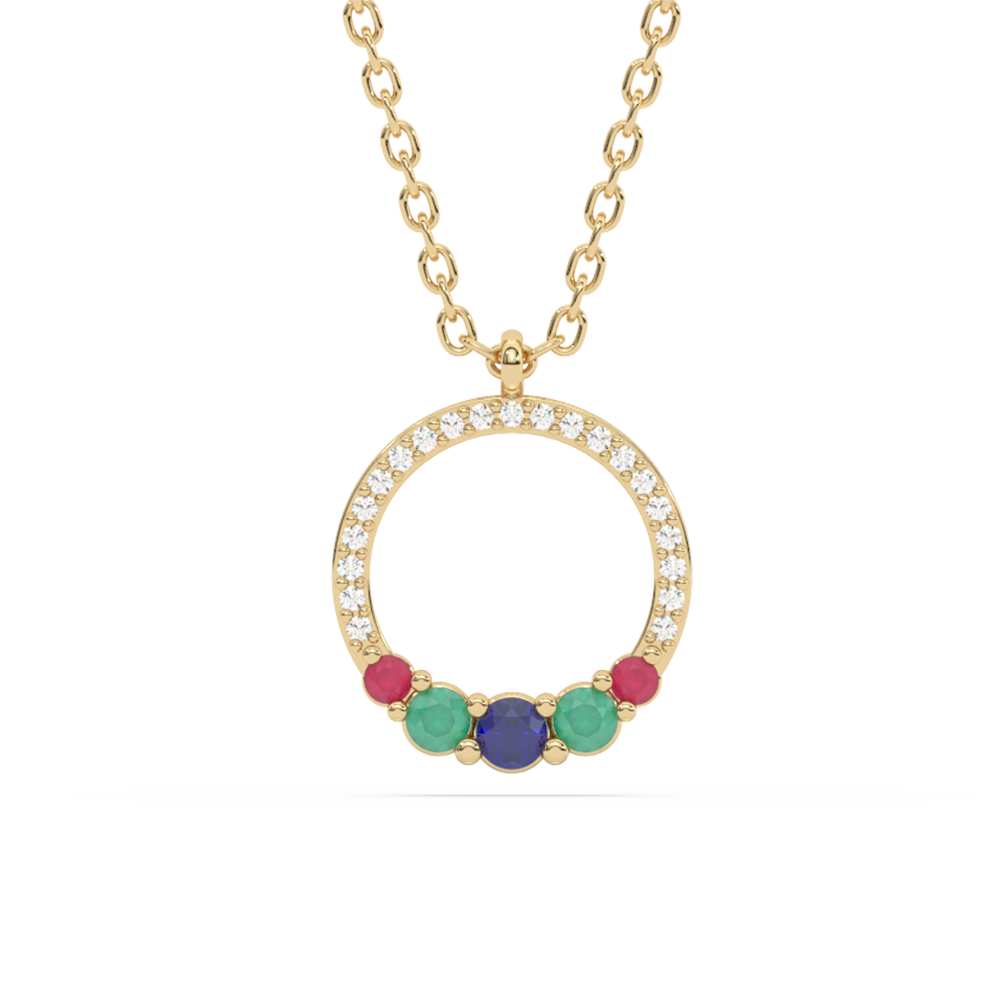 .23ct G SI 14K Yellow Gold Diamond & Multi Color Gemstone Pendant Necklace 18" Long