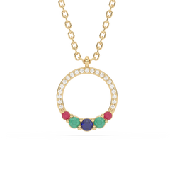 .23ct G SI 14K Yellow Gold Diamond & Multi Color Gemstone Pendant Necklace 18" Long
