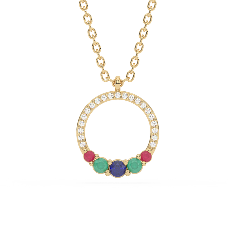 .23ct G SI 14K Yellow Gold Diamond & Multi Color Gemstone Pendant Necklace 18" Long