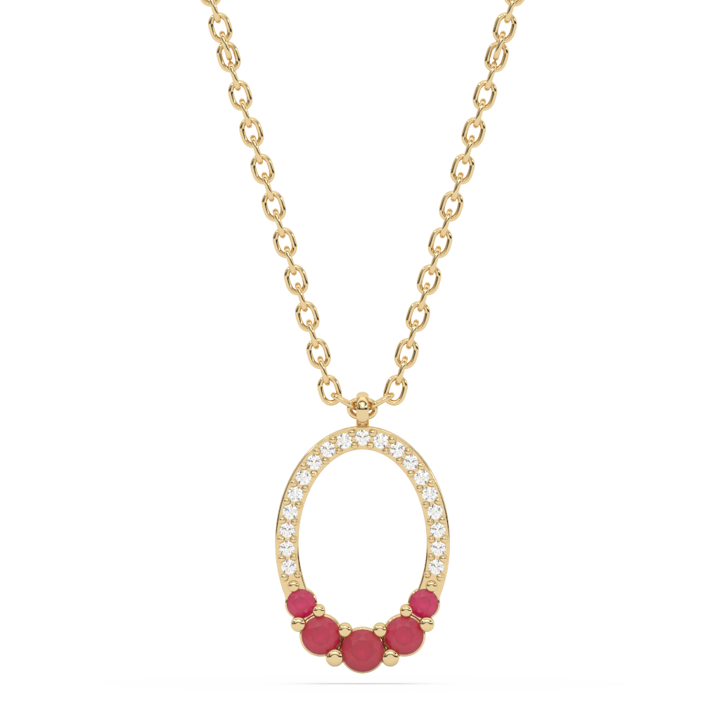 .27ct G SI 14K Yellow Gold Oval Shape Diamond & Ruby Gemstones Pendant Necklace 18" Long