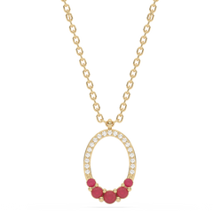 .27ct G SI 14K Yellow Gold Oval Shape Diamond & Ruby Gemstones Pendant Necklace 18" Long